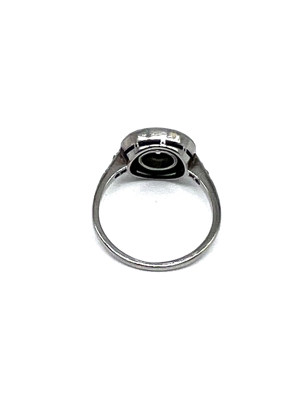 縮圖：14K White Gold Old European Cut Diamond & Jet Ring