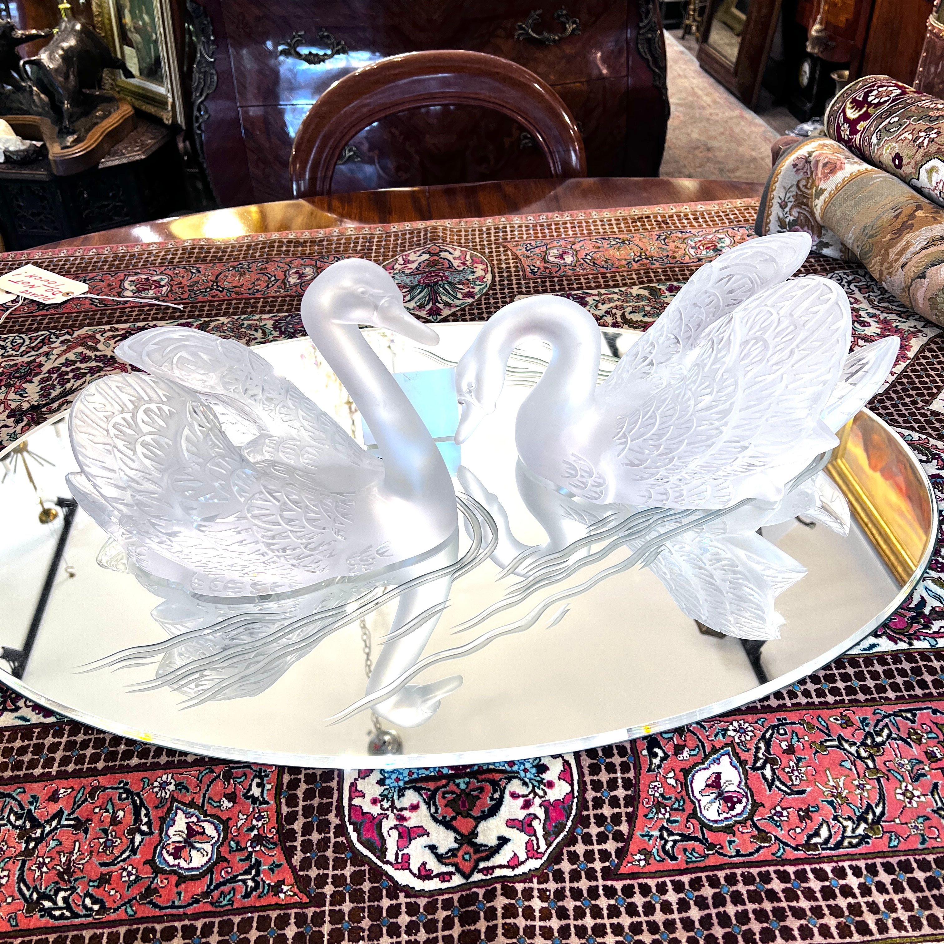 Pair of Lalique Crystal Swans made In France