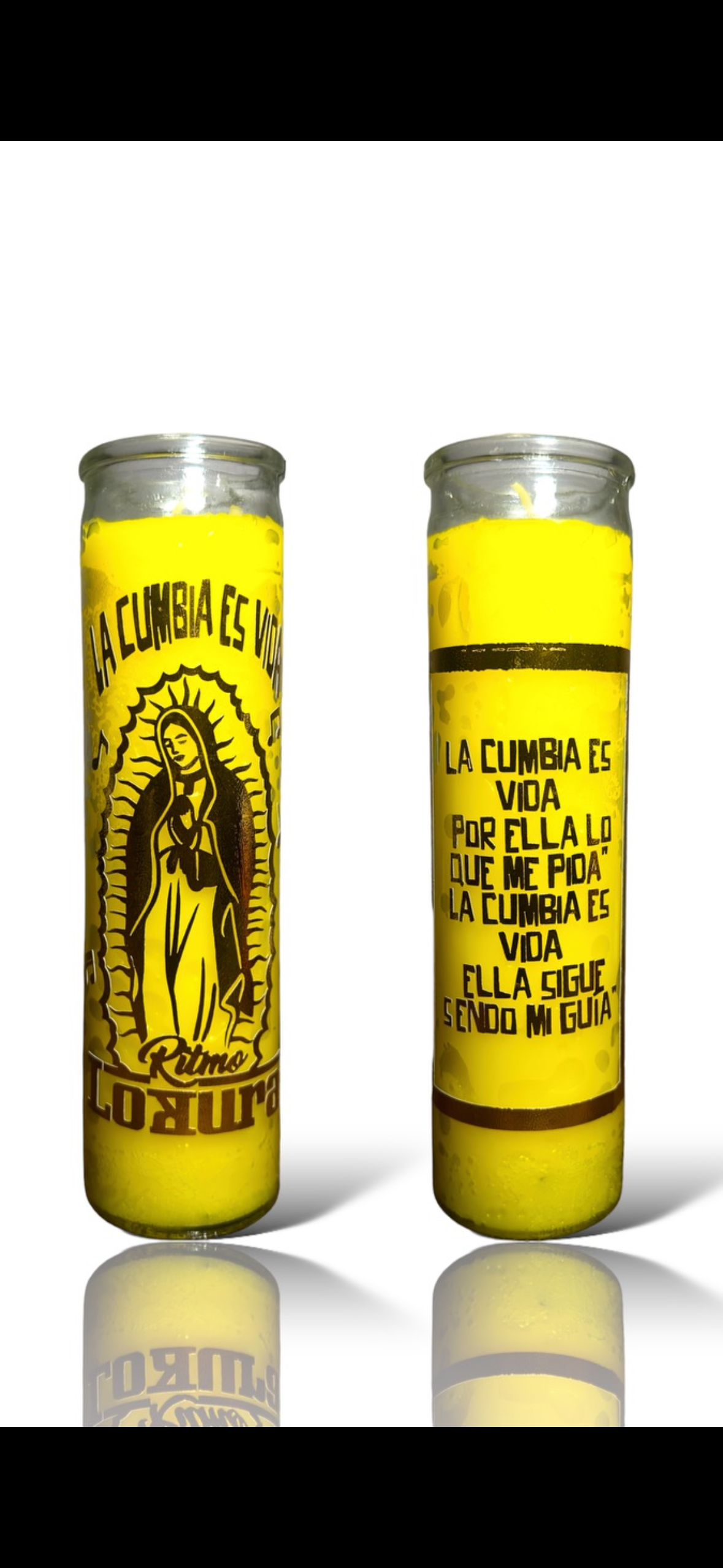 “La cumbia es vida” Yellow Praying candle