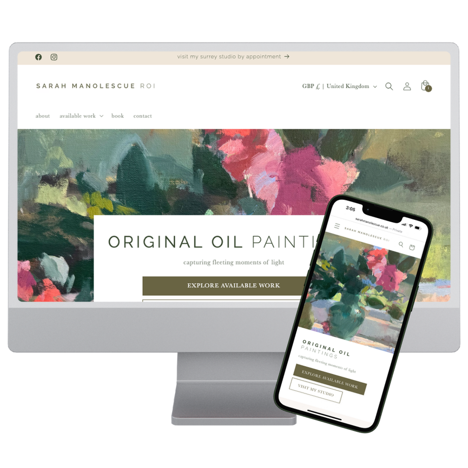 Sarah Manolescue - Plein Air Artist in Haslemere. Shopify website refresh.