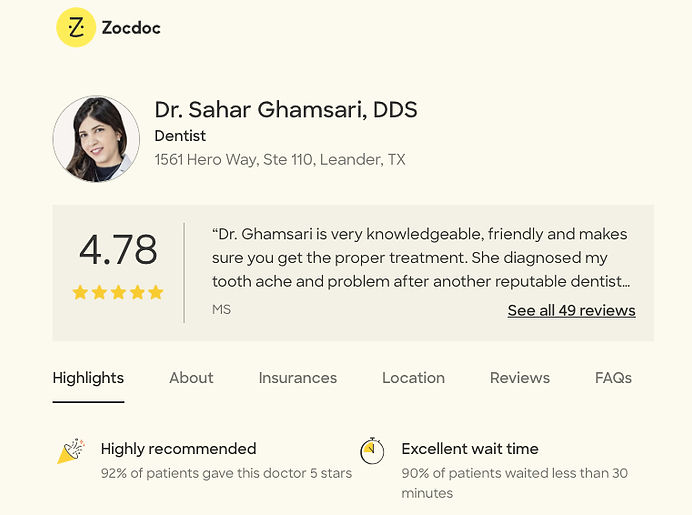 Dr Sahar Ghamsari's reviews on Zocdoc