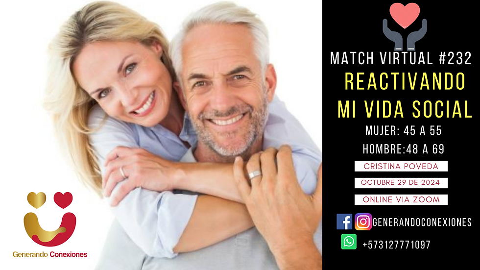 Match Virtual #232: Reactivando mi vida social (M: 45 a 55 - H:48 a 69)