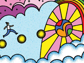 someone enjoying thier day by bouncing on planets and balls (illustration)
