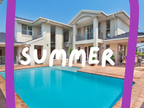 a house with pool and text summer
