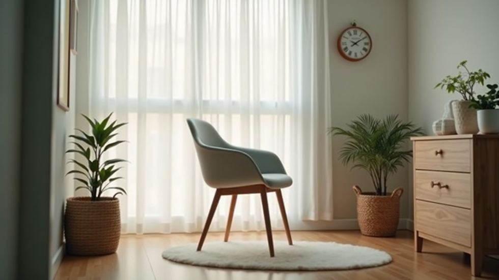 Eye-level view of a calm therapy room with a comfortable chair