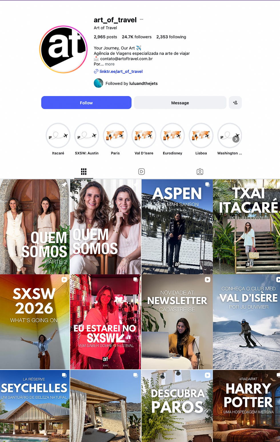 Art of Travel updated feed by Luciana Machado - content strategist and brand manager