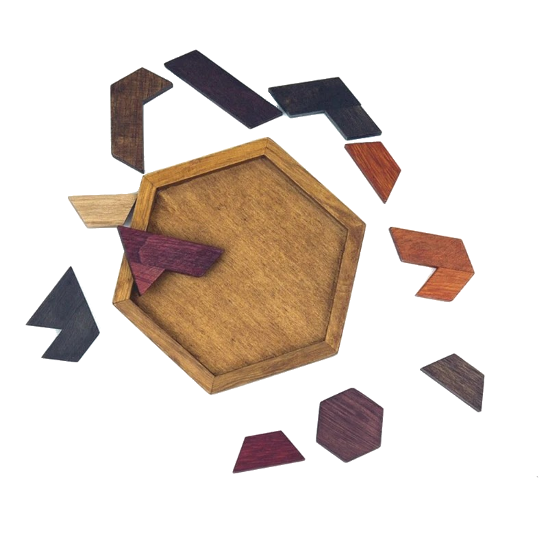 Miniatura: Rompecabezas Tangram de madera con Base Hexagonal