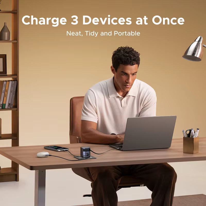 Thumbnail: 65W Gan Charger with Retractable USB C Cable for Iphone 17 16 Pro Samsung Xiaomi