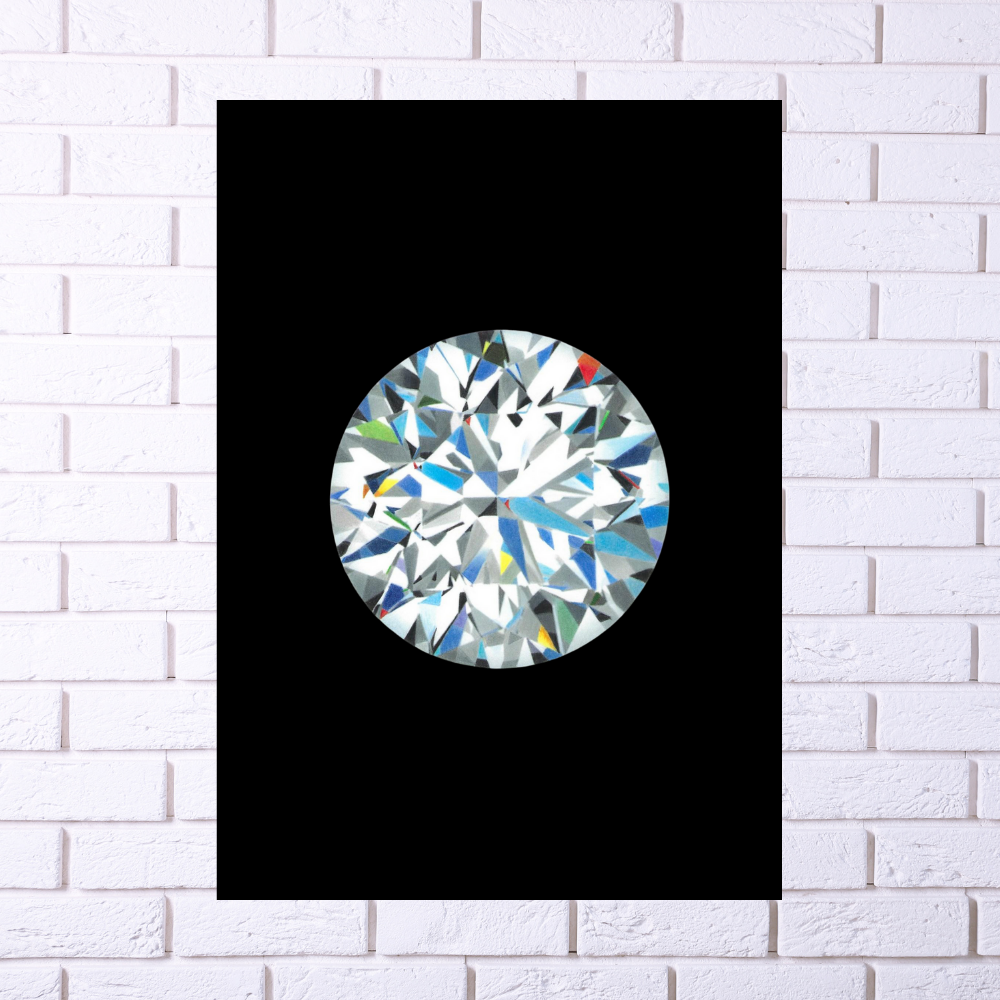 A4 Round Brilliant cut Diamond Print with Black Background