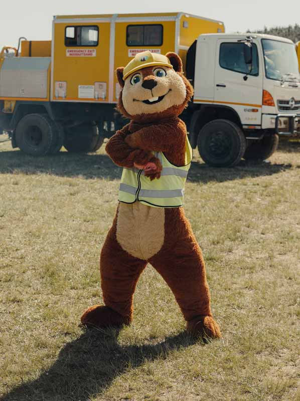 Buddy the MTO mascot showing off his dance moves at the Fire Competition