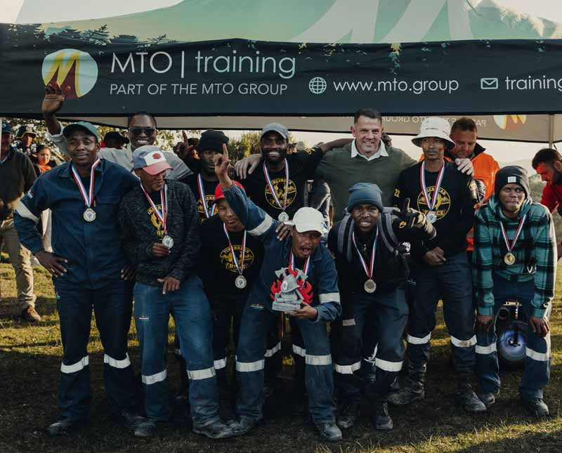 MTO Kruisfontein team celebrating second place at the MTO South Fire Competition