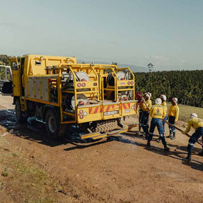 Firefighting from a fire truck during a practical challenge