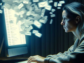une personne noyée sur des mails, devant son écran