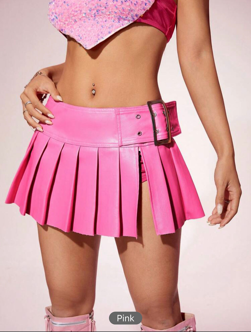 Thumbnail: Metallic Low Rise Buckle Pleated Skirt