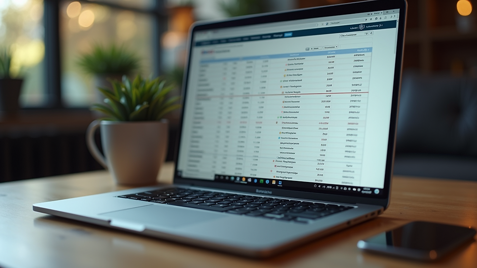 High angle view of a laptop with pricing spreadsheet on screen