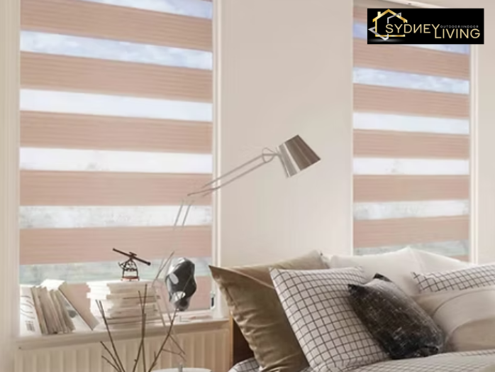 Indoor roller blinds in a modern bedroom