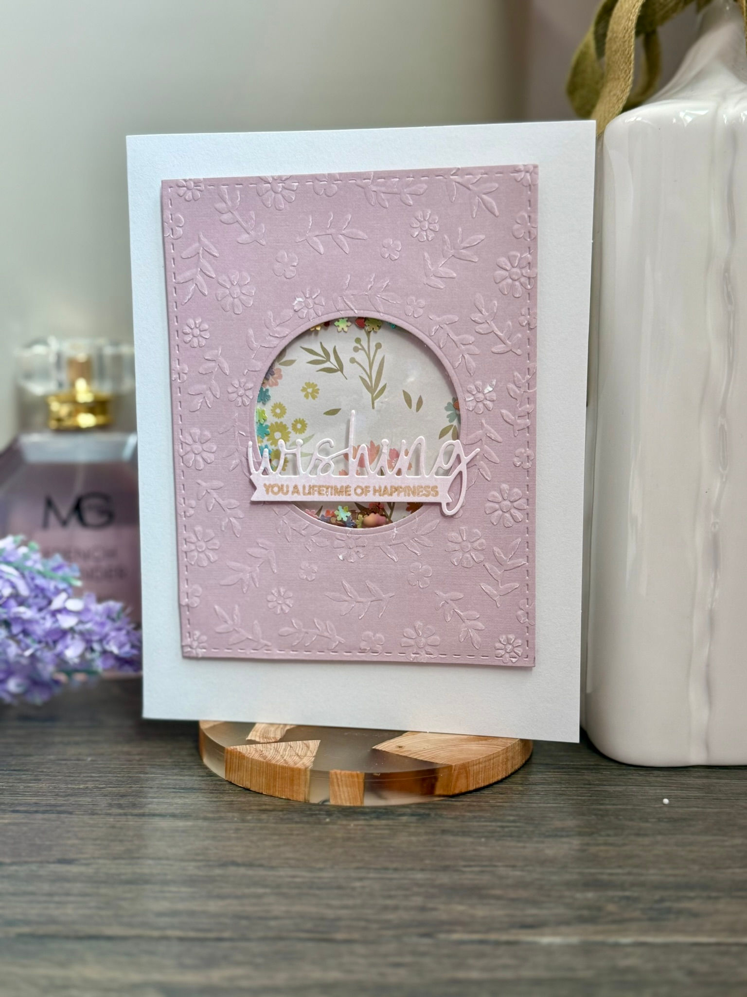 Handmade Floral Shaker Birthday Card: Pastel Colors, Personalized