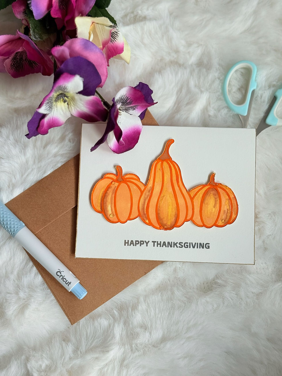 Thumbnail: Hand-Painted Pumpkin Greeting Card: Handmade Autumn Thanksgiving Card