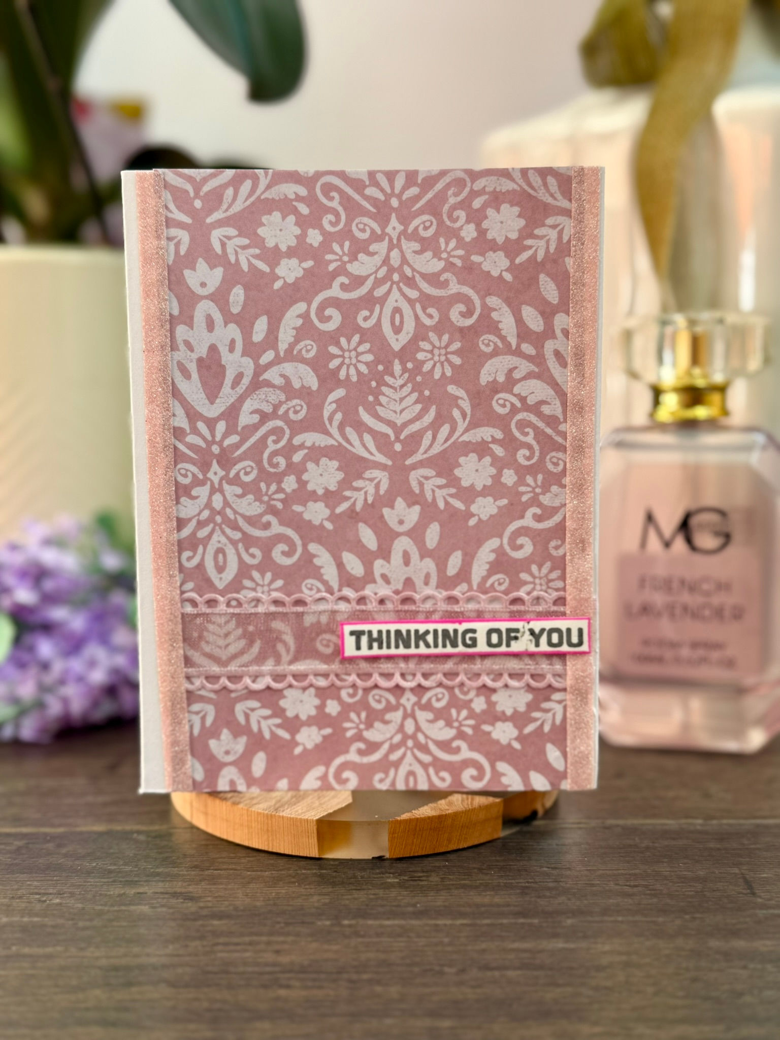Thinking of You Just Because Feminine Card | Handmade Pink Floral Embossed Card
