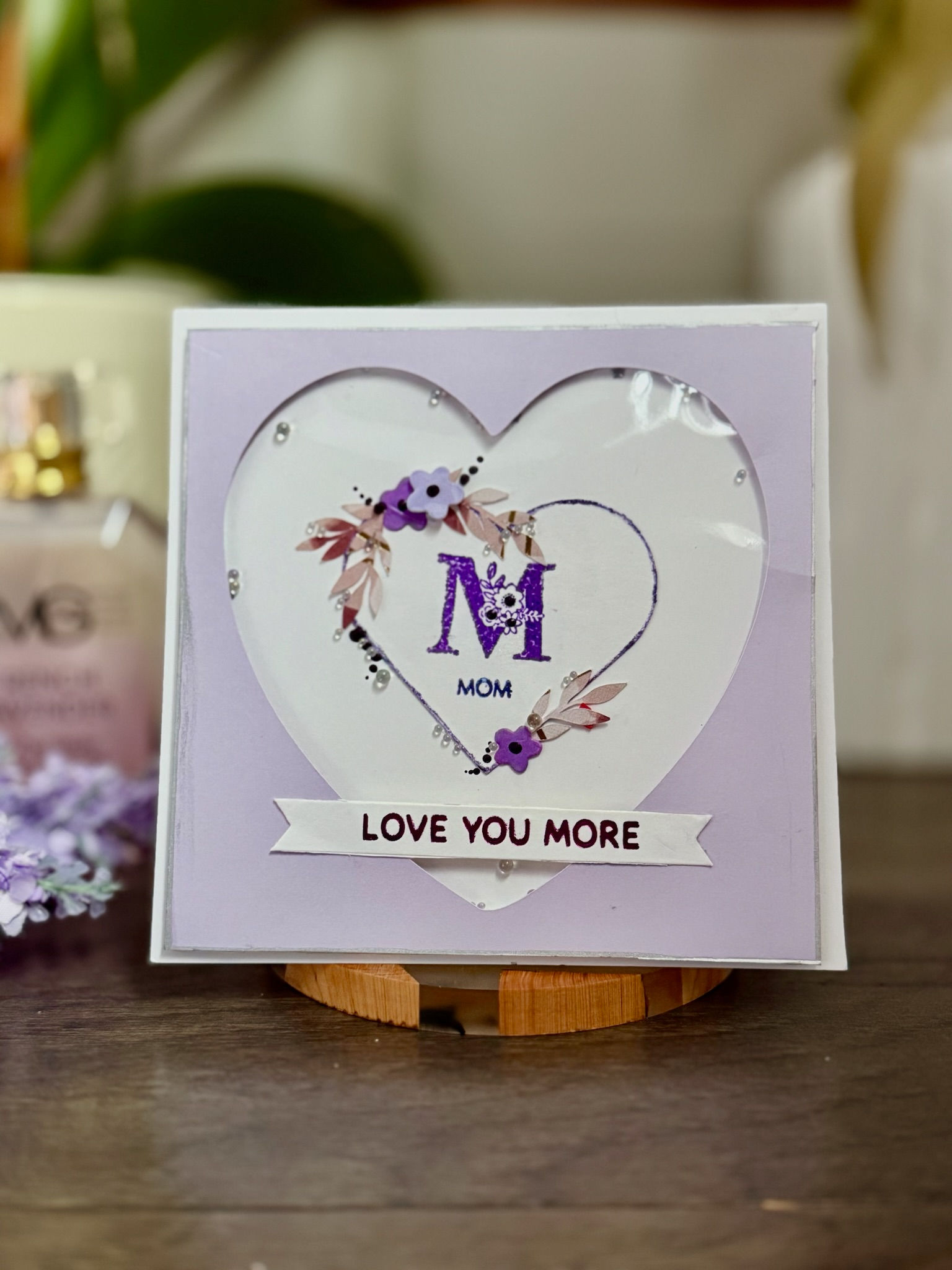 Lavender Mothers Day Shaker Card | 3D Love You More Mom Handmade Card