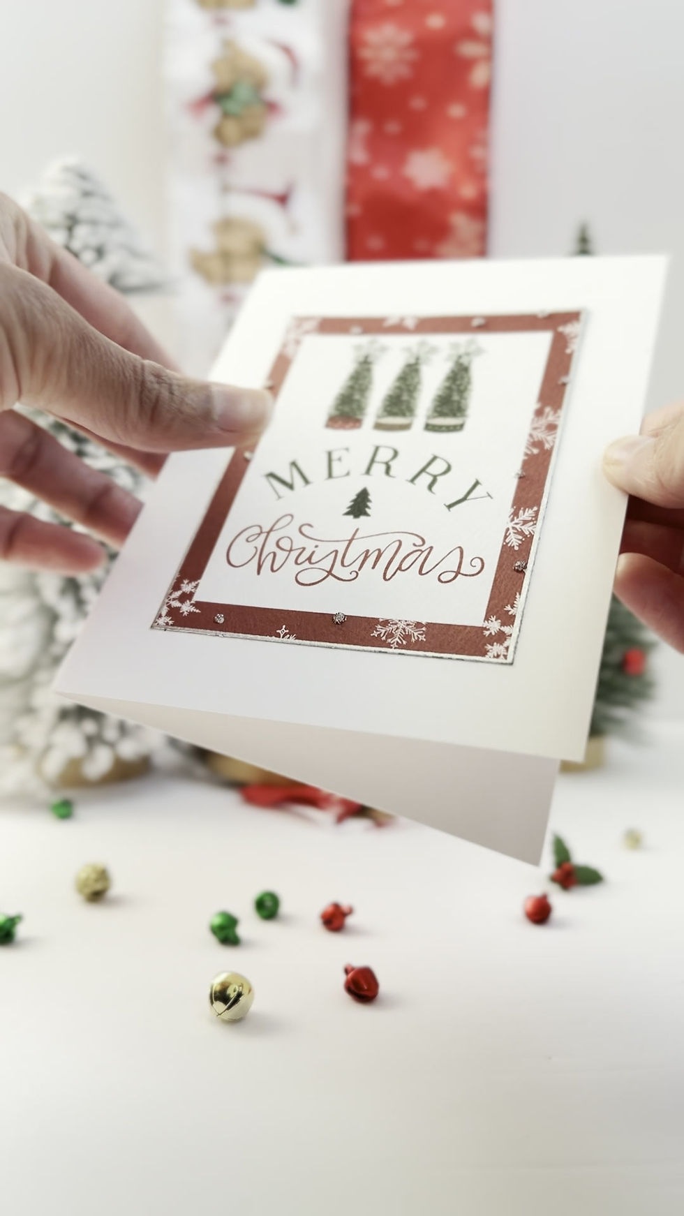 Thumbnail: Merry Christmas Handmade Card | 3D Red Holiday Card | Blank Inside