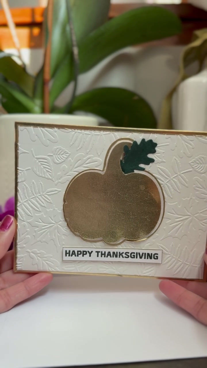 Thumbnail: Handmade Thanksgiving Card: Golden Glimmer Pumpkins - Elegant Fall Greeting