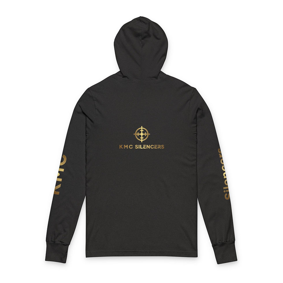 Thumbnail: KMC Silencers logo hooded long sleeve tee | White with gold sleeve text