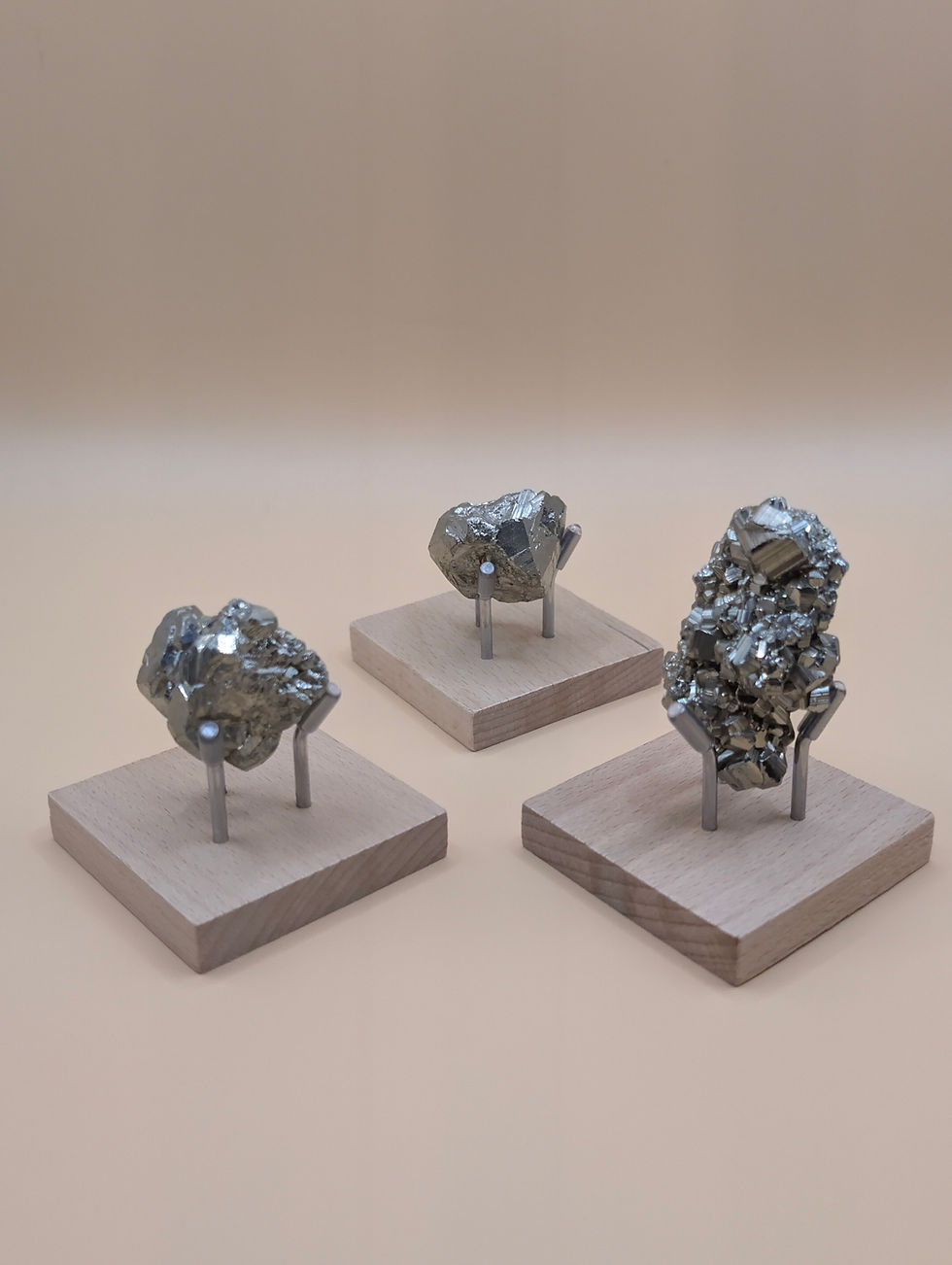 premium pyrite crystals on stands