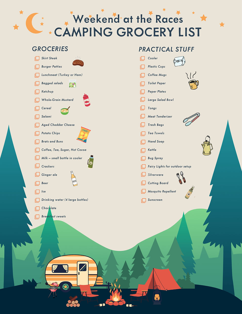 Weekend at the Races Grocery List