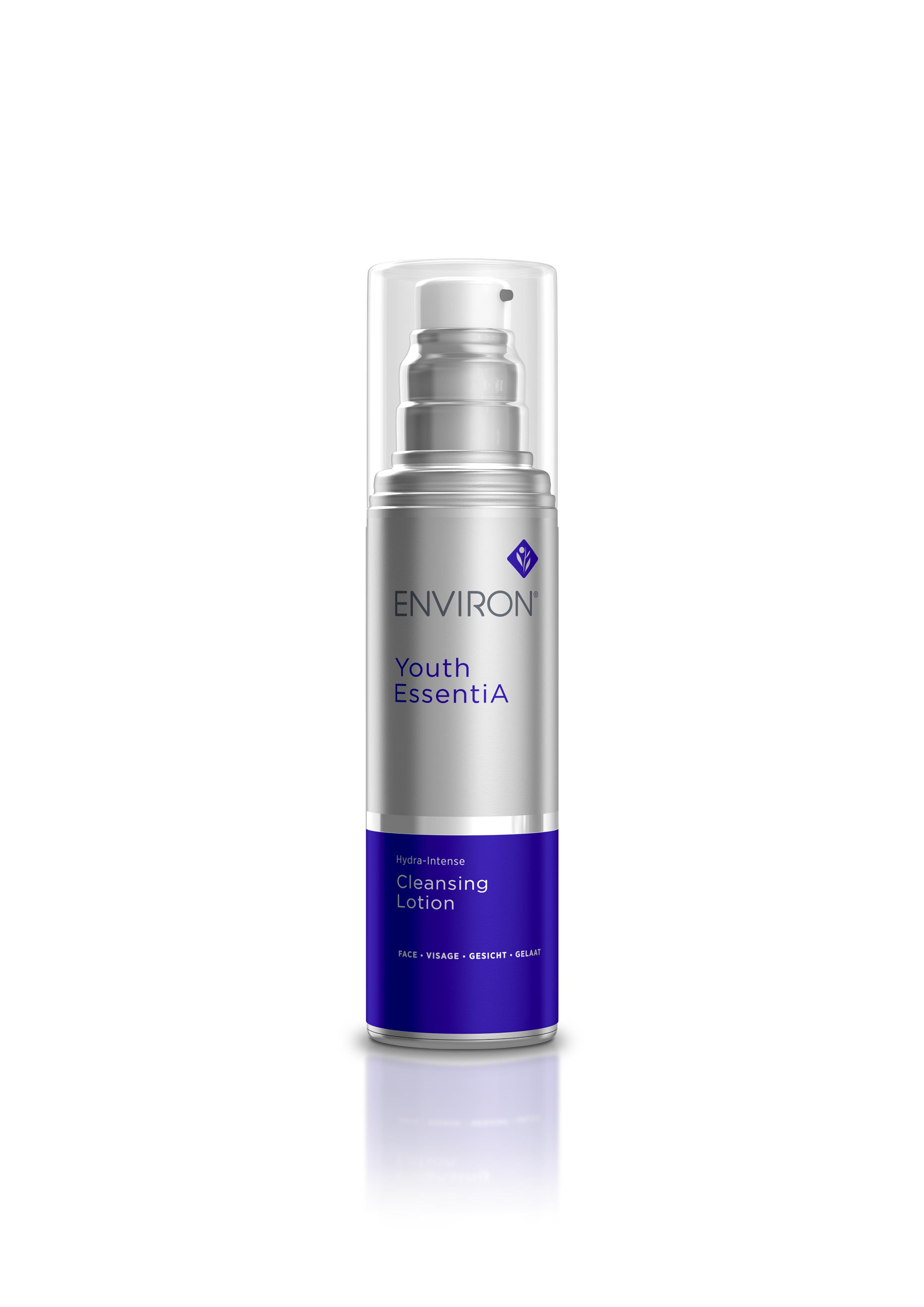 Environ Youth EssentiA Hydra-Intense Cleansing Lotion bottle on white background.