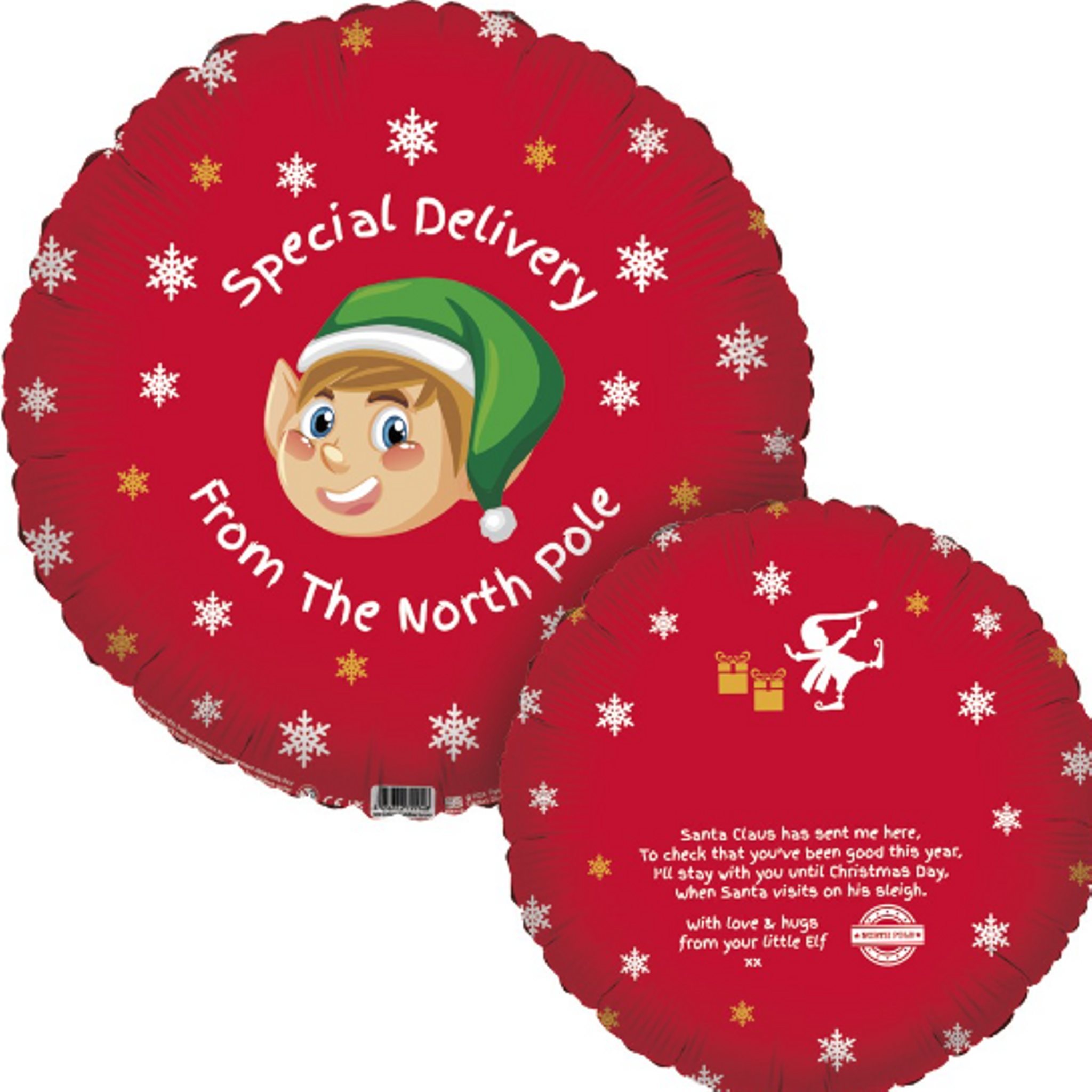 Christmas Elf Arrival 18" Metallic Red Foil Balloon