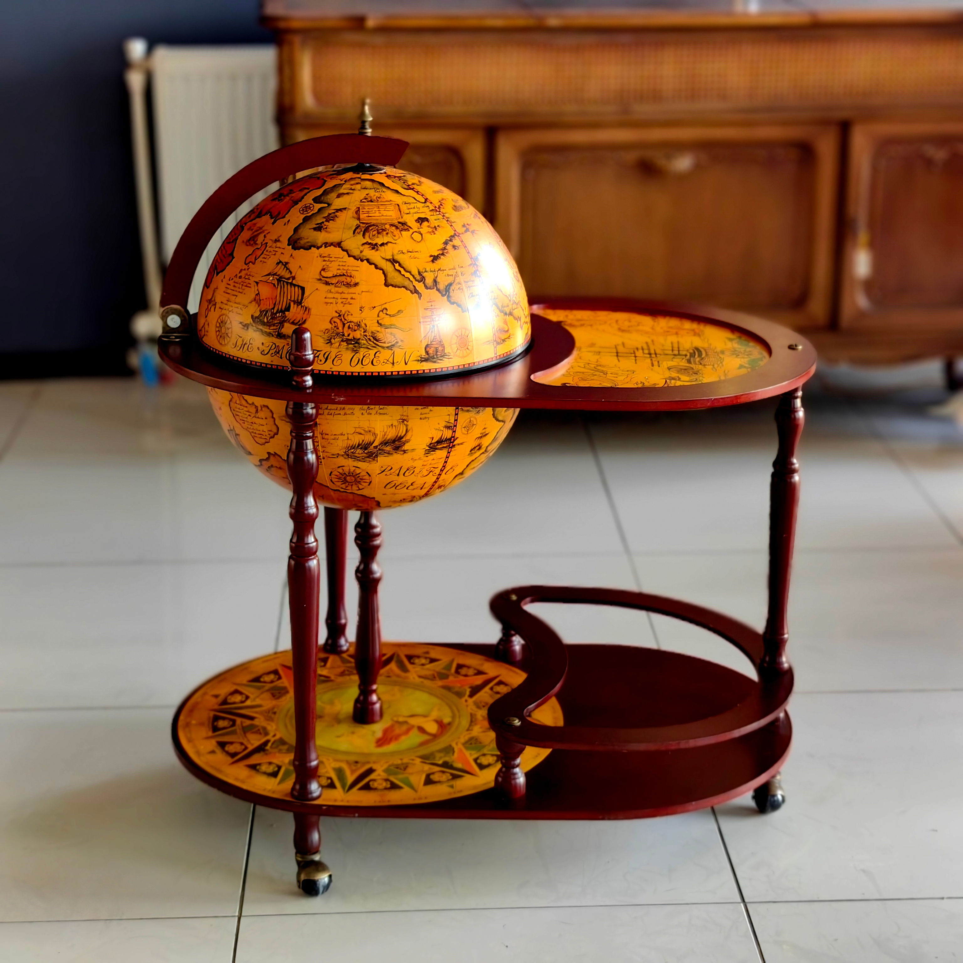 Ahşap Globus Dünya Küre Bar - 1950/60's