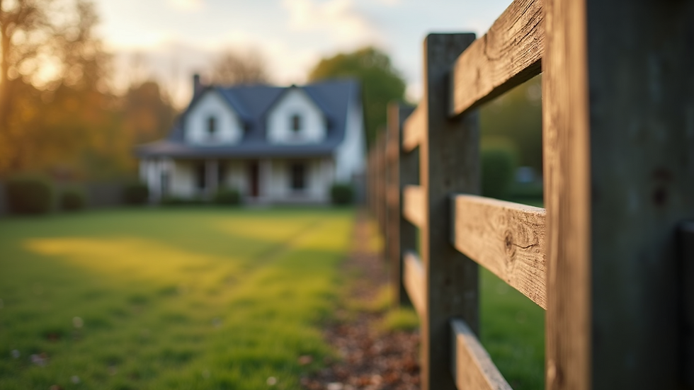Eye-level view of a wooden fence marking a property boundary