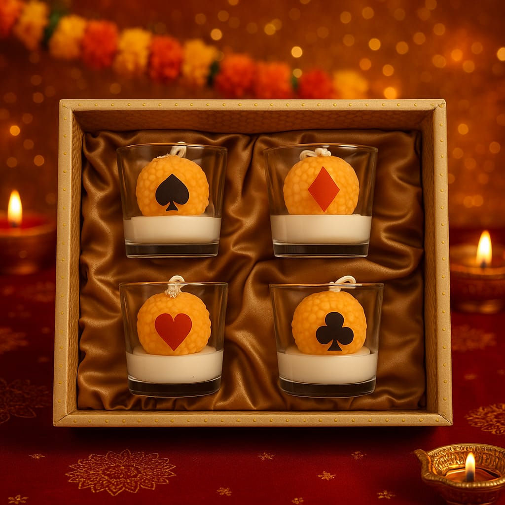 Playing Cards Ladoo Candles Gift Set 