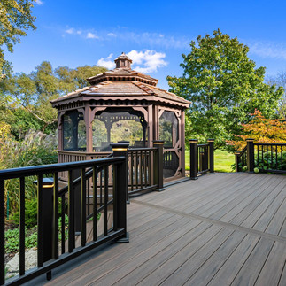Modern composite deck with black aluminum railing system