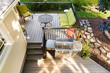Sitting area on Timbertech Ashwood Deck Wheeling IL by OnDeck Outdoor Builder