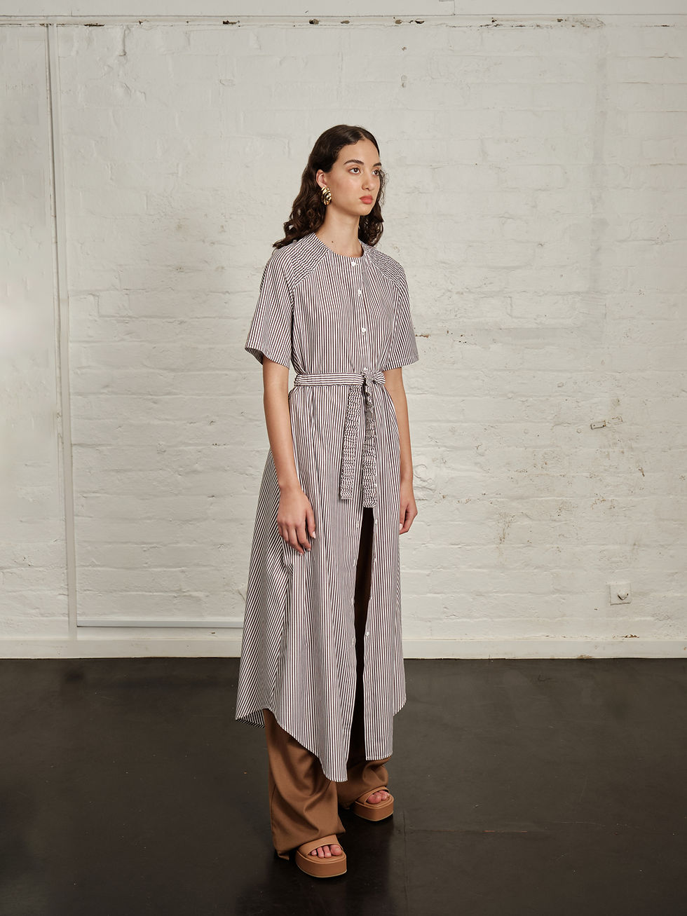 Thumbnail: FLEUR DRESS | CHOC STRIPE | SAMPLE | SIZE 8