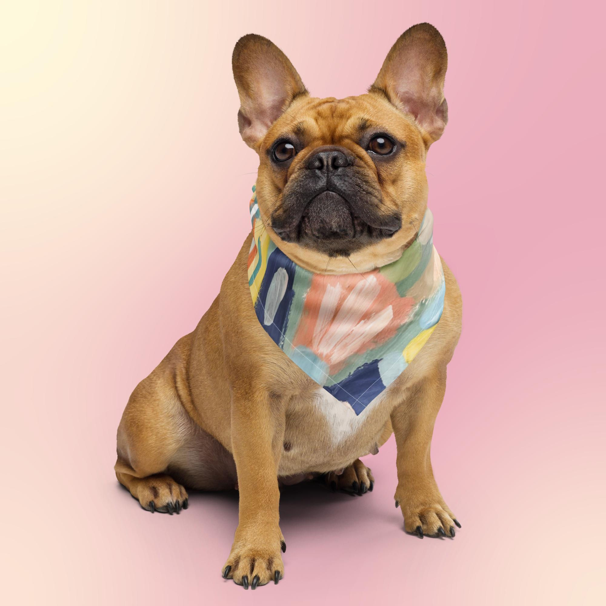 Front view of colorful, abstract artsy print bandana