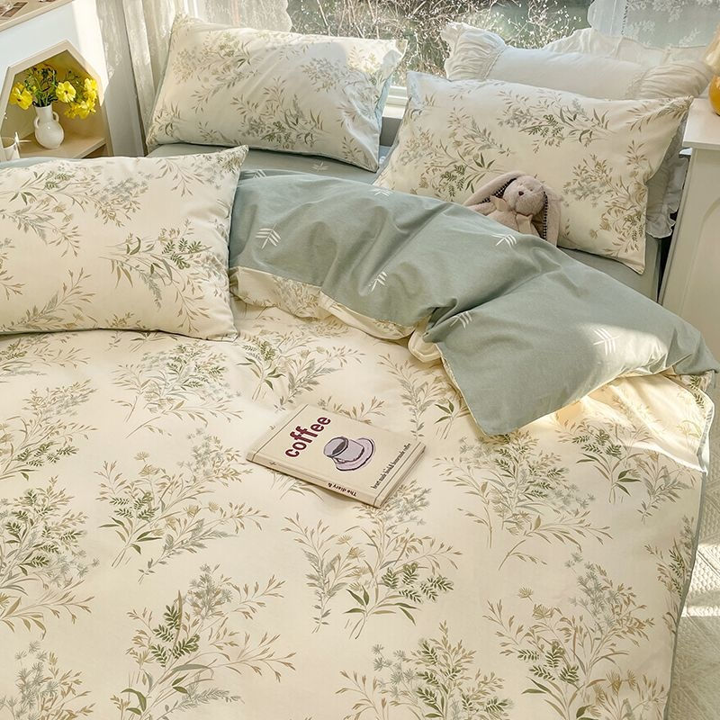 Ins Style Floral Duvet Cover Set Flat Sheet Pillowcases No Filling Twin Single Q