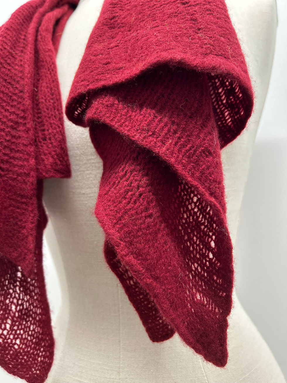 Thumbnail: Short burgundy red merino wool scarf, perfect for a warm necktie