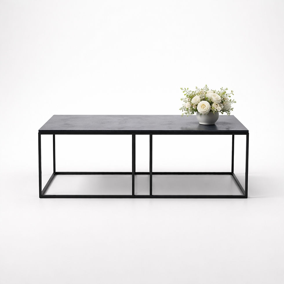 Parker leathered black marble coffee table with matte black iron base