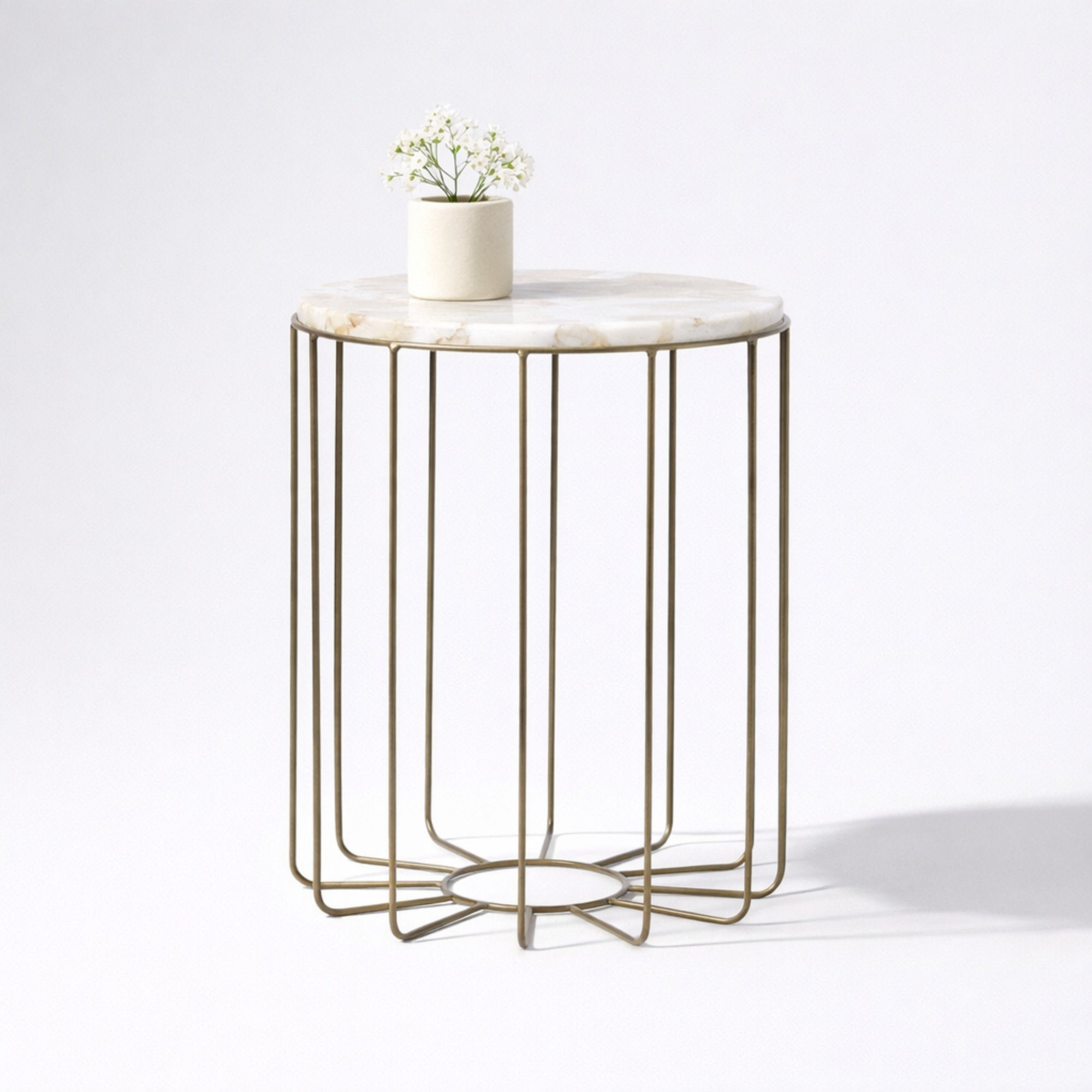 Close-up of Charo agate stone tabletop showing natural crystal pattern and soft neutral tones