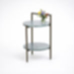 Antique brass iron frame detail on Justine marble accent table