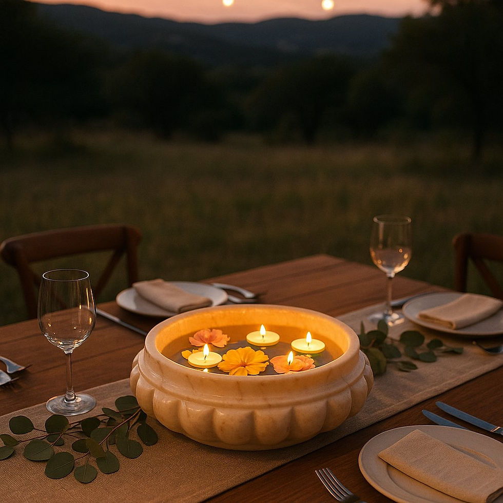 Thumbnail: Jamal marble bowl – marble centerpiece with floating blooms and candles – wsmbimports