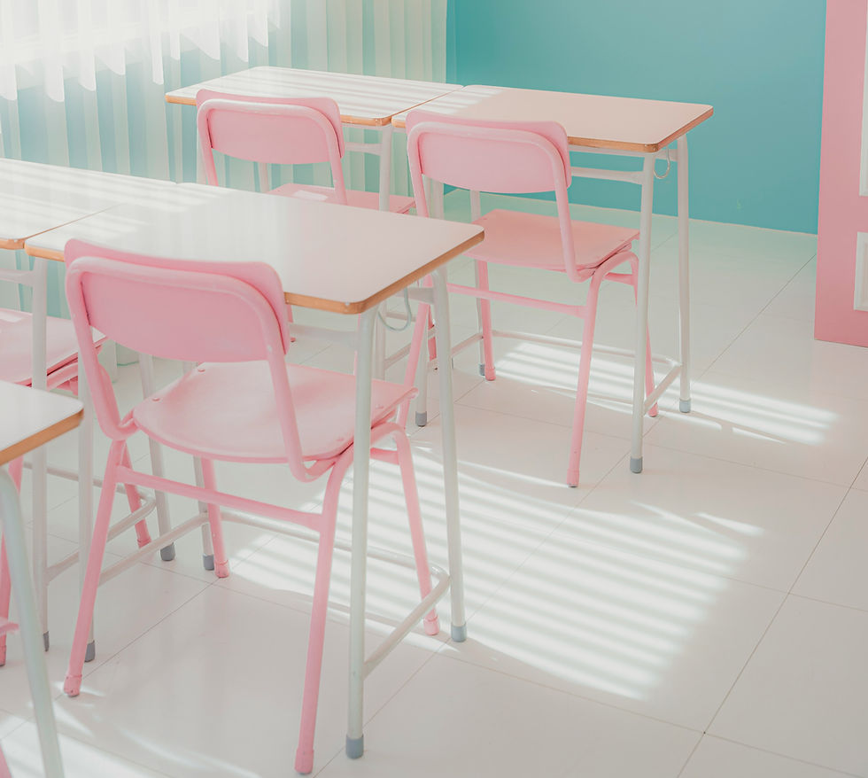 Classroom with pink chairs