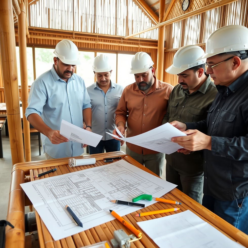 _Bamboo structure under final inspection, finished flooring and wall panels, waterproof ro