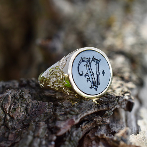 送税込【CRAFTD London】Onyx Squared Stone Signet Ring (2色) Men's Black Onyx Square Stone Ring (18k Gold)