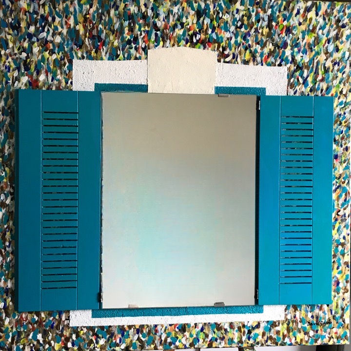 Miniature : Tableau fenêtre de Tunis 1x1m avec miroir et volet en bois peinture acrylique