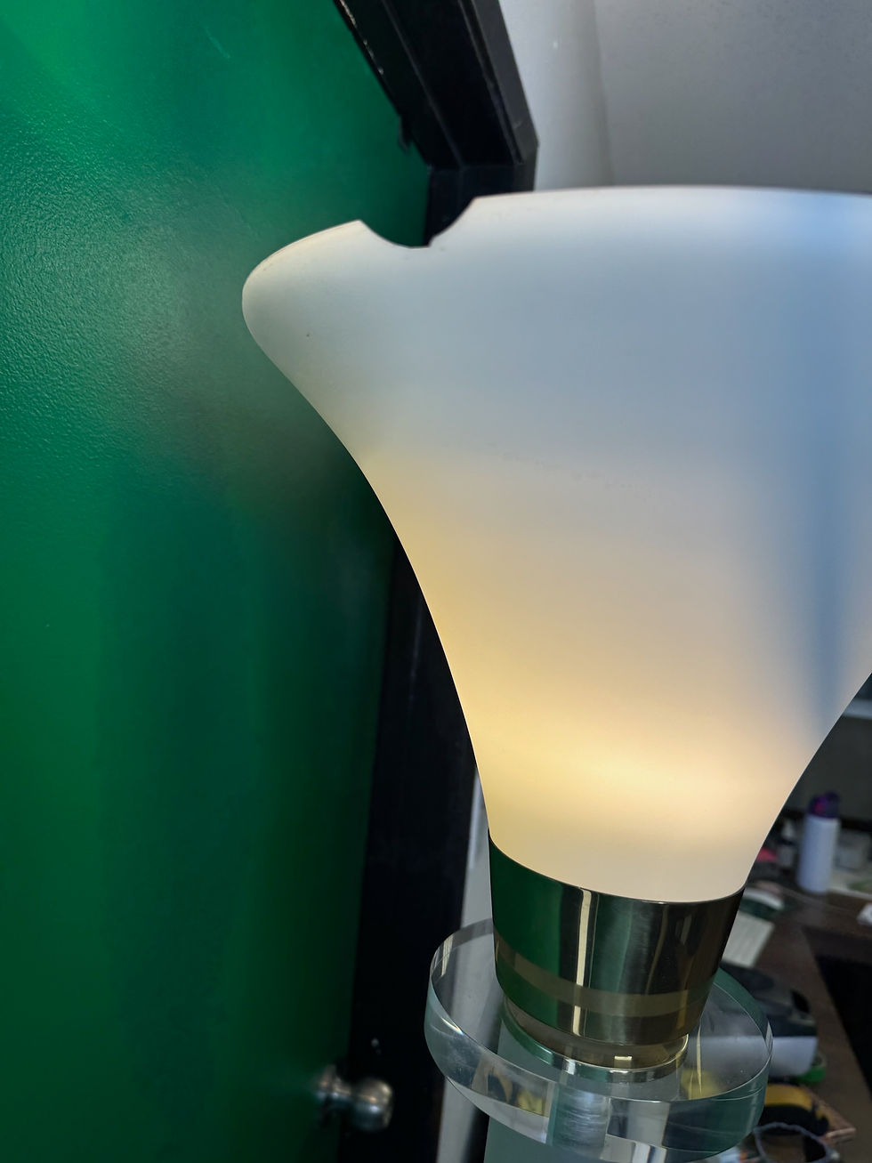Thumbnail: Clearlite Torchiere Lamp Set by Bauer Lamp Co Lucite With Brushed Acrylic
