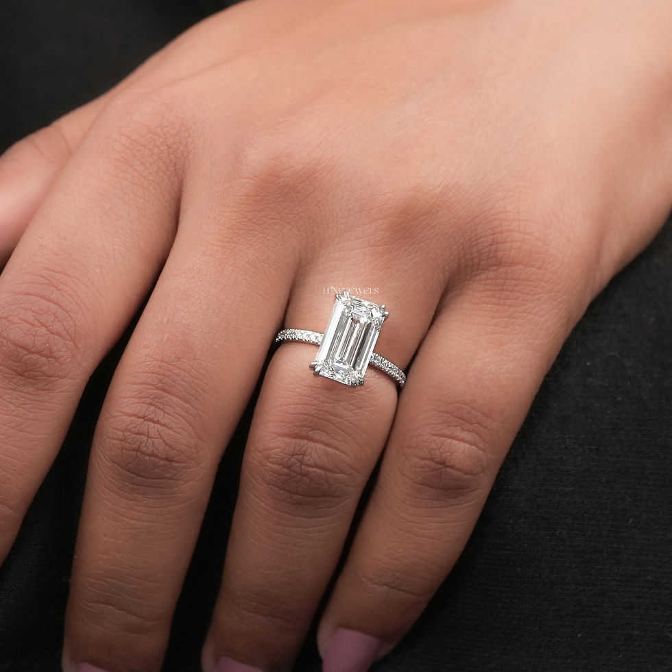 Thumbnail: 4 CT Emerald Cut Lab Grown Diamond Engagement Ring | Color FG | Clarity VS | 10k